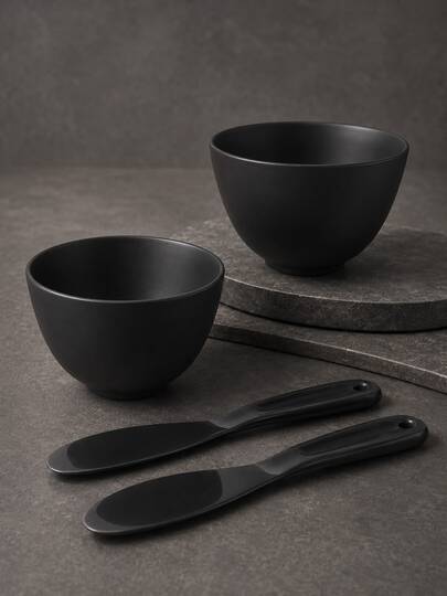 Set de 4 boluri din silicon negru pentru mască facială, bol flexibil pentru amestecarea măștii faciale, pentru îngrijirea DIY a pielii, recipient pentru cosmetice, cadou de sărbători pentru femei și fete