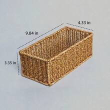 Rectangular Woven Storage Basket, Handmade Natural Seagrass Storage Box, Sturdy Open Decorative Container, Suitable For Bedroom Vanity, Bathroom Countertop, Kitchen Cabinet, Wardrobe - Multicolor - View 6