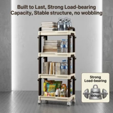 3/4 Tier Multi-Function Rolling Storage Cart With Universal Wheels And Side Hooks, Adjustable Layered Mobile Storage Rack, Suitable For Kitchen, Bathroom, Living Room, Office, University Dormitory Essentials Storage - Coffee Brown - View 4