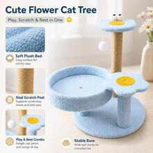 All-Season Cat Tree, Cat Climbing Tower, Cat Tree With Cat Bed, Large Cat Tree, Thick Sisal Rope, Indoor Home Use, Tall Cat Tree With Cat Bed, Tall, Stable, Wear-Resistant, No Shedding, Multi-Layer Cat Tree, Blue Floral Design Cat Tree, With Round Cat Bed, Sisal Scratching Post And Hanging Ball Toy, Multi-Platform Cat Activity Center, Indoor Pet Entertainment Furniture, Suitable For Daily Resting, Scratching And Playing - Multicolor - View 5
