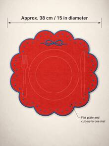 1-6pcs Bowknot Polka Dot Placemats, French Country Fabric Wavy Round Embroidered Waterproof Table Mats For Home, Afternoon Tea, Birthday Party - Multicolor - View 3