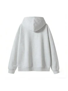 Women's Light Gray Floral & Letter Print Hooded Sweatshirt, Vintage Drop Shoulder Loose Drawstring Long Sleeve Casual Top - Gray - View 4