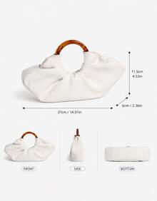 Fashionable Minimalist Pleated Cloud Handbag, Classic Style Women's Solid Color Cloud-Shaped Handbag In PU Leather With Magnetic Clasp Closure - White - View 2