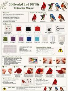 2026 Mini 3D Beaded Animal DIY Kit - Cute Bird And Animal Beaded Handicraft Set, Handmade Beaded Art Mosaic Kit, Stress Relief Creative DIY Decor Gift (Suitable For Adults, Teens And Beginners) - Backyard Bird Edition - A - View 9