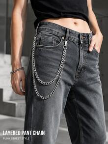 Multi-Layer Key Chain, Punk Pants Chain, Motorcycle Riding Jeans Accessory, Hip Hop Belt, Bicycle Leg Chain, Unisex Heavy Metal Chain, Cool Vintage Jeans Chain, Punk Accessory Gift, Suitable For Men And Women - Punk Style Cool Metal Pants Chain for Men and Women - View 2