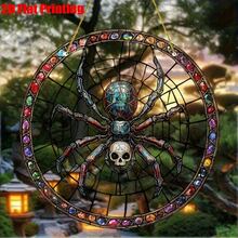 2D Flat - [2D Flat] Supports 2D Flat 2D Flat, 1pc, Acrylic, Gothic Style Spider And Skull Decoration - Round Acrylic Pendant, No Power Required, Bohemian Home Decor, Suitable For Living Room, Office, June Holiday - A - View 5