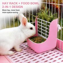 Soporte de Heno para Conejo + Tazón de Comida 2 en 1, Fijo para Evitar Volcamiento, Herramienta de Alimentación de Heno para Conejo, Suministros para Mascotas - D - Ver 1