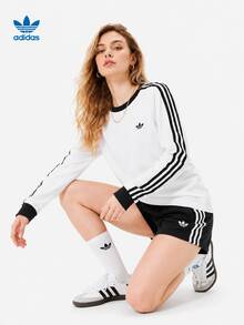 Adidas Clover 3S LS TEE Men's Sports Crew Neck Long Sleeve T-Shirt - White - View 2