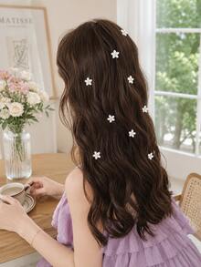 topshiny 10PCS White Flower Hair Rings, Mini Floral Hairpin For Braids, DIY Hairstyle Decor, Cute Hair Accessories For Women And Girls - White - View 5