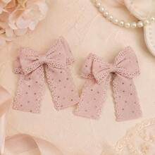 2pcs Hair Clips For Girls, Gold Rhinestone‌ Bow Hair Clips, Solid Color Rib-Knit Hair Bow, Versatile Fashion Kid's Hair Accessories - Multicolor - View 5
