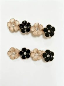 2 piezas de pinzas para el cabello minimalistas y versátiles con flores y pedrería, adecuadas para uso diario - Multicolor - Ver 1
