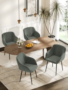 Goeurvant Contemporary Vertical-Stripe Upholstered Dining Chairs With Armrests & Metal Legs For Dining Room, Kitchen, Living Room - Set Of 2 / Set Of 4 / Set Of 6 - Light Grey - 淺灰色 - 查看 2