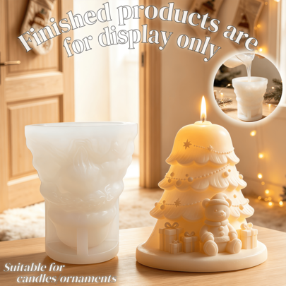 New Christmas Creative Bear & Gift Box Embossed Design Christmas Tree Shaped Candle Silicone Mold, Atmospheric Winter Christmas Scented Candle DIY Resin Plaster Ornament Mold, Cute Christmas Bear Christmas Tree Candle Silicone Mold, Adorable Bear Wearing Christmas Hat Candle Silicone Mold, Reusable Easy To Clean Easy To Demold, Suitable For Making Scented Candles, Soaps, Desktop Resin Ornaments