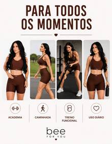 Women's Gym Set In Suplex Polyamide Top And Shorts With Elastic High Waist - Bee - 巧克力棕 - 查看 6