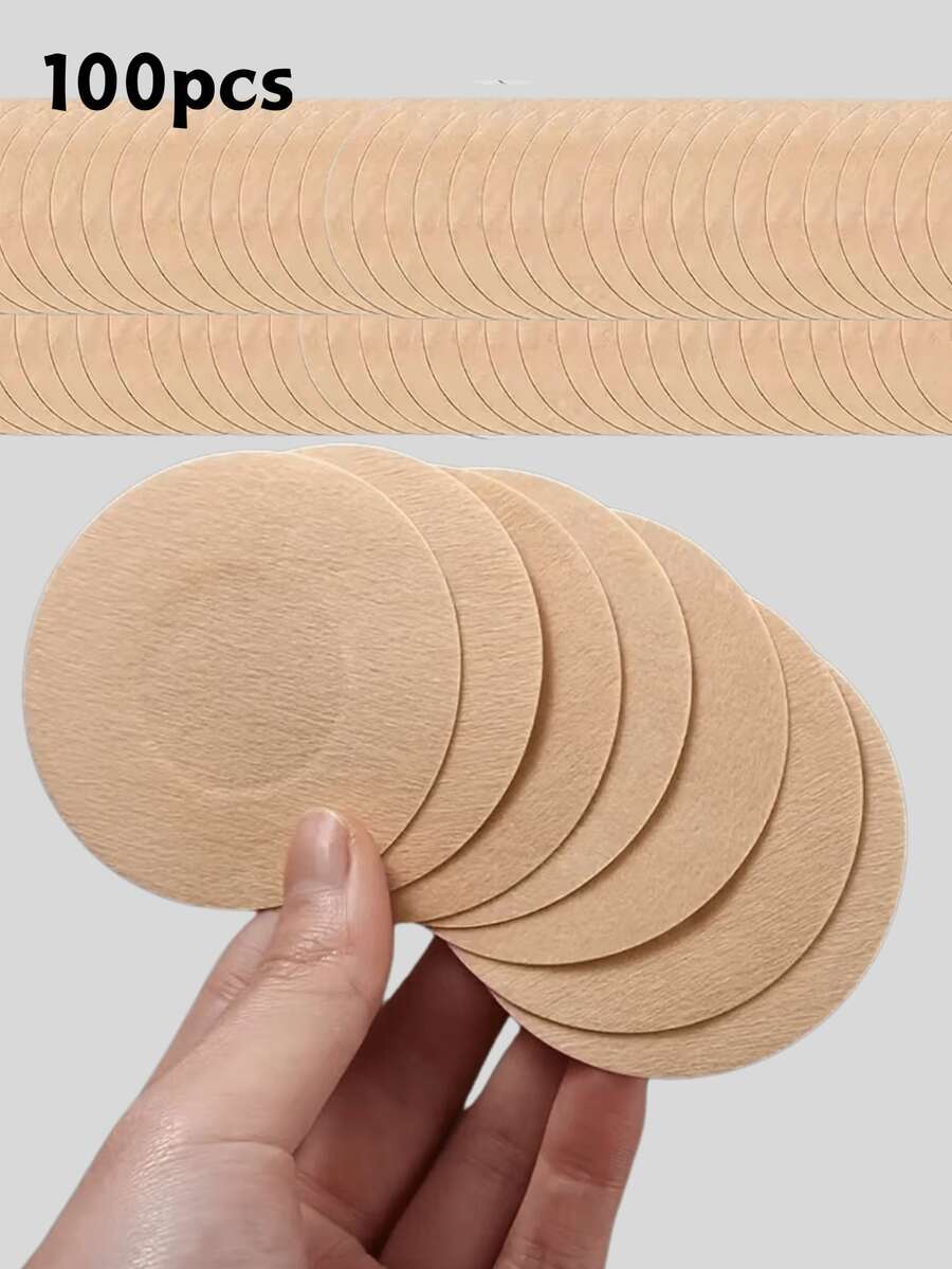100pcs Round Disposable Self-Adhesive Nipple Covers, Breathable Non-Woven Fabric Invisible, Suitable For Women's Bras And Bra Accessories - Apricot - View 1