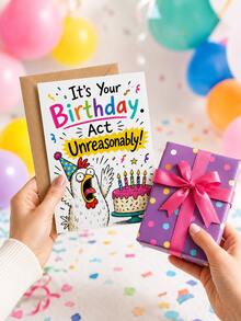 Cartoon Chick Birthday Card With Brown Envelope, Fun Slogan Colorful Confetti Cake Print, Blank Inner Paper Note Card, Creative Handwritten Greeting Stationery, Cute Birthday Gift For Friends And Family Holiday Party - Multiple Styles - View 9