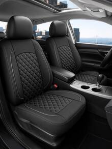 Universal PU Car Seat Cover Set, Diamond Quilted Car Seat Protector With Colorful Piping, Non-Slip Back Breathable Full Set Seat Cushions, Easy Installation Interior Accessories, Suitable For Sedan SUV Truck Pickup, Car Interior Protection Set - A - View 13