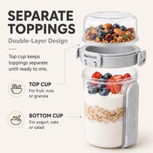 Leakproof Double-Layer Salad Cup With Fork & Spoon, Portable Lunch Container With Cleaning Sponge For Yogurt, Fruit, Snacks, Work, School & Travel - Multicolor - View 3