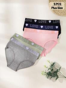 Teowryxou 5 chiếc quần lót tam giác nữ size lớn mềm thoáng khí, cạp lưng vân nổi, họa tiết trái tim, mặc hàng ngày thoải mái - Nhiều màu - Xem 3
