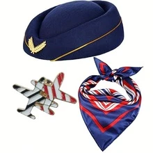 3pcs Women Flight Attendant Costume Accessories, Flight Attendant Hat With Air Stewardess Cosplay Costume Accessories For Halloween - Multicolor - View 7