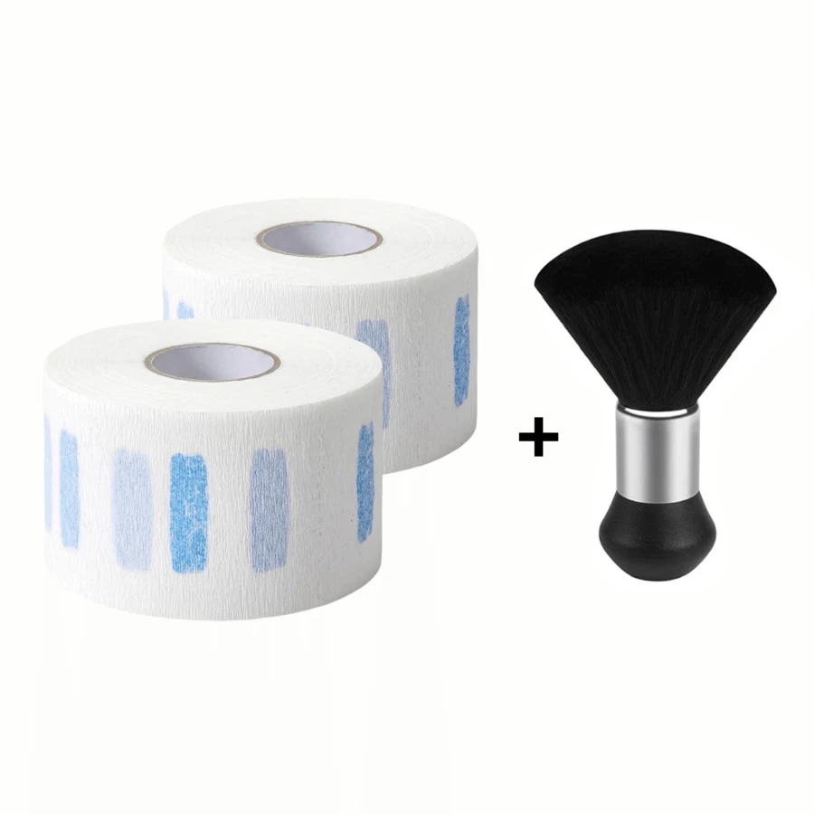2 Rolls Disposable Haircutting Neck Paper Tape With Neck Dust Brush, Professional Salon Haircutting Accessories Set - Multicolor - View 1