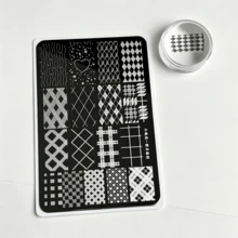 1 pieza Placa de acero para transferencia de arte de uñas de gran formato todo en uno, patrón de líneas blanco y negro, tablero de ajedrez, plantilla de impresión de arte de uñas para principiantes, colección de rombos, tablero de ajedrez, tablero de ajedrez, corazón, estrella y otros múltiples patrones, líneas claras fáciles de transferir, adecuada para el estilo de arte de uñas del viaje diario, registro de visita a la tienda, decoración de las puntas de los dedos, creación y uso compartido de arte de uñas en videos cortos - Multicolor - Ver 3