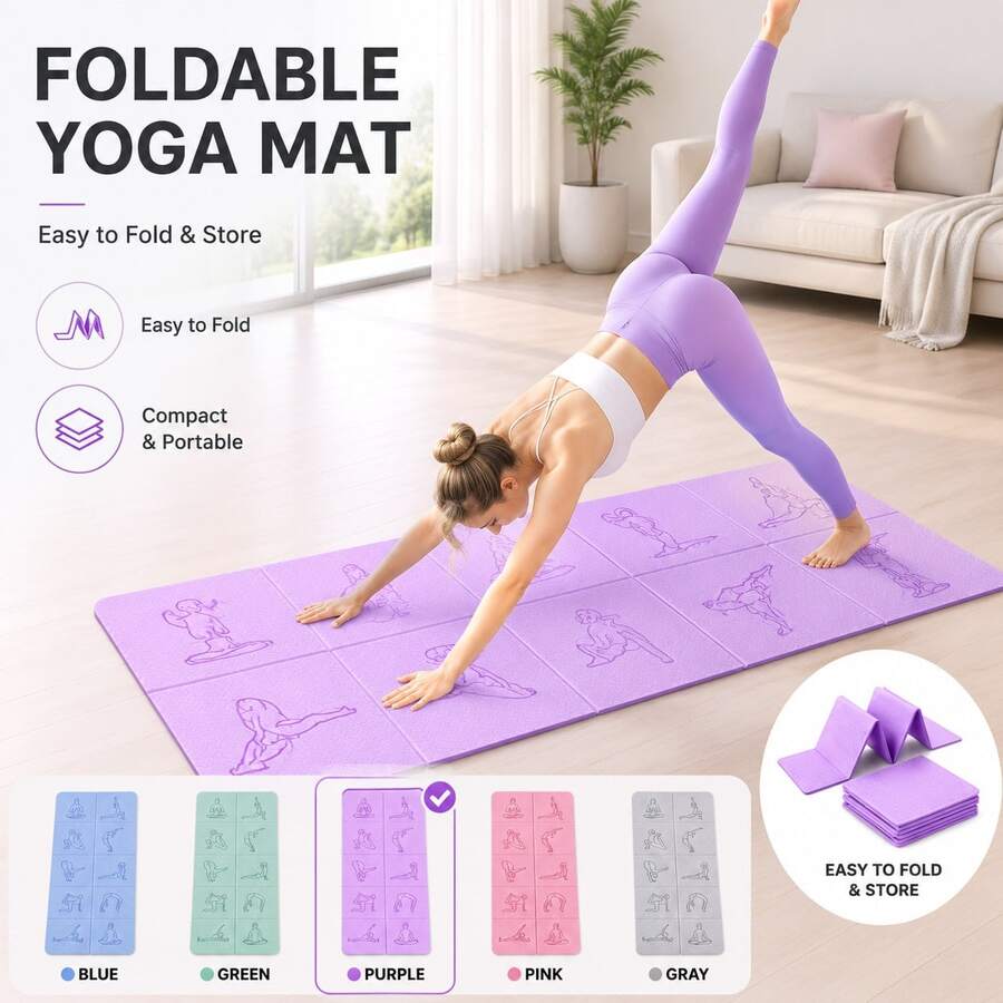 1pc 183*61cm Foldable Yoga Mat, Sleeping Mat, Fitness Mat, Home & Student Nap Mat, Non-Slip - Multicolor - View 1