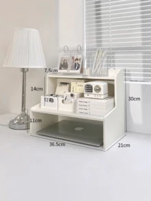 1pc Double Layer Desktop Organizer, Height-Increasing Storage Rack For Students And Office Workers, Can Store Cosmetics, Stationery, Books; Suitable For Dorms, Study Desks, Bedrooms, Home Offices, Fits Back To School And Autumn Semester - White - View 12