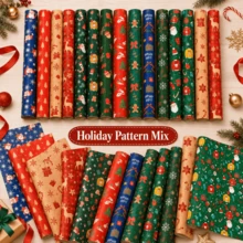 35/70pcs Random Color Cartoon Christmas Wrapping Paper(Includes Stickers), Thick Durable Paper, Christmas Tree And Reindeer Printed, For Gift Wrapping And Wall Decoration, Xmas Holiday Gift Packaging Additions - Multicolor - View 9