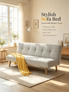 現代可轉換沙發床，實木框架和優質絎縫布料，多功能沙發床，適用於客廳、客房、公寓 - 灰色 - 灰色 - 查看 2