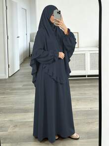 2pcs Set Khimar + Abaya, Loose & Comfortable, Convenient & Quick, Muslim Clothing, Suitable For Women's Daily Wear & Prayer, All Seasons - Multicolor - View 14