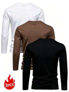 Men's Autumn Casual Daily Minimalist Letter Print Long Sleeve T-Shirt 3-Piece Set - Multicolor - View 2