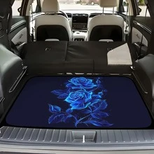 1pc Car Trunk Mat, Waterproof Anti-Slip Dust-Proof Cargo Liner, Unisex, Vehicle Rear Trunk Interior Decoration, Shiny Blue Rose Floral Pattern, Universal Trunk Protector Mat - Rose - View 1