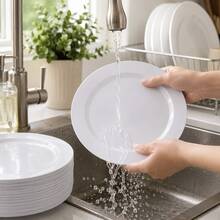1/20/25/50pcs Pure White Round Flat Plates, Versatile Western Table Decor Plates, Wedding Banquet Birthday Party Platter Base, Cafe Dessert Display Tray, Home Gathering Fruit Snack Plate, Commercial Event Tabletop Arrangement Tableware, Large Capacity Minimalist Home Dining Dish - White - View 7