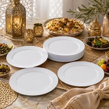 1/20/25/50pcs Pure White Round Flat Plates, Versatile Western Table Decor Plates, Wedding Banquet Birthday Party Platter Base, Cafe Dessert Display Tray, Home Gathering Fruit Snack Plate, Commercial Event Tabletop Arrangement Tableware, Large Capacity Minimalist Home Dining Dish - White - View 9