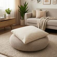 70x70 Cm Tufted Floor Cushion, Made In Turkey, Square Seating Pillow For Indoor & Outdoor Use - Champagne - View 3