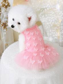 1pc Handmade 3D Butterfly Princess Tutu Dress For Cat, Happy Puppy Costume For Play - Pink - View 2