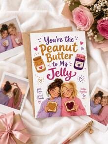 Peanut Butter To My Jelly Friendship Greeting Card With Kraft Envelope, Cute Best Friends PB&J Cartoon Design Wish Note Card, Heart Decor Hand Lettering Art Postcard, Sweet Gift For BFF Birthday Friendship Day For Women Best Friends - Multiple Styles - View 8