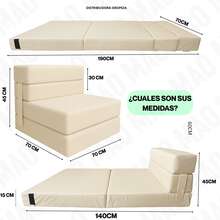 Sofá Cama Individual 190x70x15 Poliéster - Champán - Ver 2