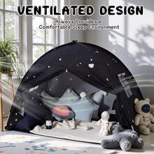 Kids Twin Size Bed Tent With Flags - Portable Foldable Canopy For Toddler Beds, Indoor Playhouse, Privacy Space For Boys & Girls, Perfect Gift For Bedroom Decor(Black Star) - 黑色星空 - 查看 9