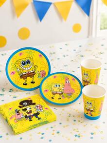 SpongeBob SquarePants Yellow Sponge Starfish Theme Party Tableware, Napkins, Plates, Paper Cups, Suitable For Holiday, Birthday Decoration, Party Decoration, Scene, Atmosphere, Gift - Multicolor - View 1