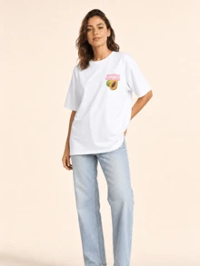 Women's Oversized Tropical Paradise Papaya Back Print T-Shirt - 樣式1 - 查看 3