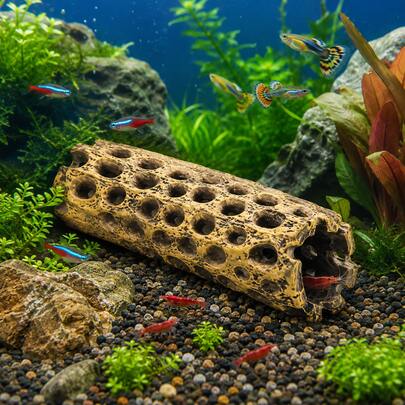 1pc 14cm Resin Cholla Wood-Look Aquarium Cave Tunnel, Porous Fish Tank Hideout, Aquascape Decor For Betta, Shrimp & Small Fish