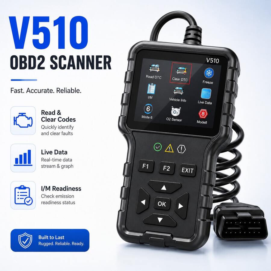 V510 OBD2 Car Diagnostic Scanner Professional Engine Fault Code Reader Live Data OBDII Scan Tool - Black - View 1
