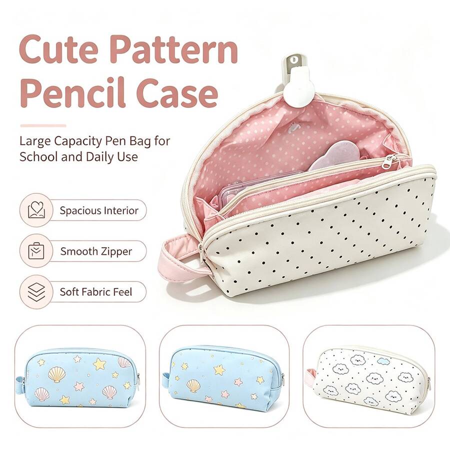 1pc Multi-Layer Pencil Case Set, Waterproof Polka Dot Stationery & Pen Storage Box, Large Capacity School Supplies, Cute Gift For Girls & Students, Suitable For Desk Organization, Back To School, Travel (Pattern May Vary) - A - View 1