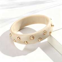 1/3Pcs Shell Color Vintage Art Tie-Dye Resin Geometric Round Bracelet, Women's Style, Suitable For Daily Wear, Fashion Gift, Exaggerated Women's Fashion Jewelry Bracelet Gift - White - View 5