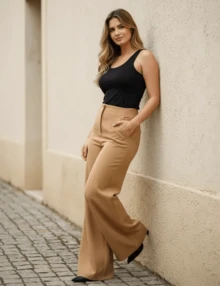 Women Pants - Khaki - View 2