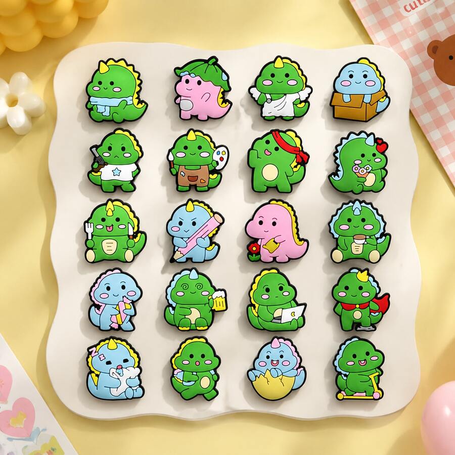 9/20PCS Cute Little Dinosaur Shoe Charms Set, PVC Shoe Decorations, Shoe Accessories Charms, Gift Idea For Birthday Christmas Halloween Party Favor - Multicolor - View 1