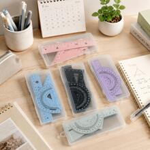 Multi-Function Geometric Ruler Set, Protractor, Triangle Ruler And Straight Ruler, Drawing And Measuring Tools, With Storage Box, Suitable For School Learning And Woodworking Measurement - D-Multicolor - View 1