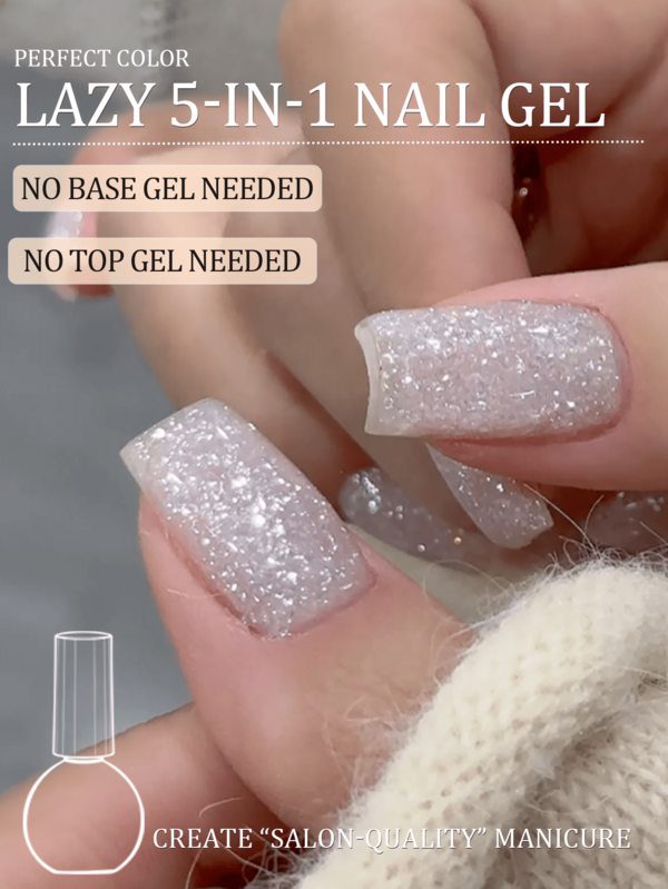 PERFECT COLOR 5-In-1 One Step Gel Nail Polish 8ml Glitter Shimmer Gel Color, Icy Velvet Sparkle Finish, No Base & Top Coat Needed, Built-In Builder Strengthener UV LED Gel Polish, Winter Holiday Nails For Beginners